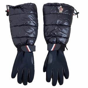 MONCLER Black Long Leather down Puffer Gloves
